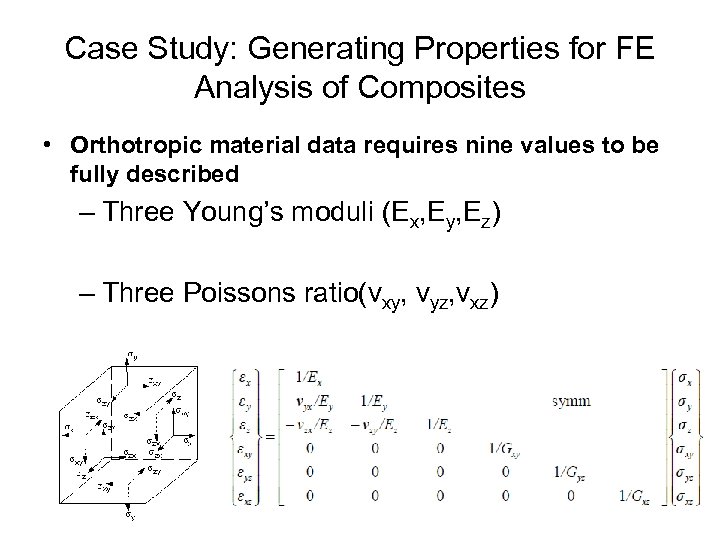 Case Study: Generating Properties for FE Analysis of Composites • Orthotropic material data requires