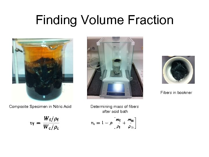 Finding Volume Fraction Fibers in bookner Composite Specimen in Nitric Acid Determining mass of