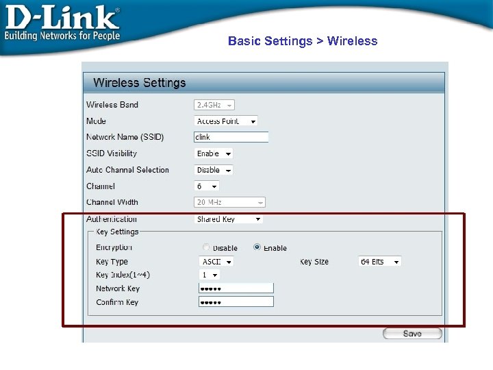 Basic Settings > Wireless 
