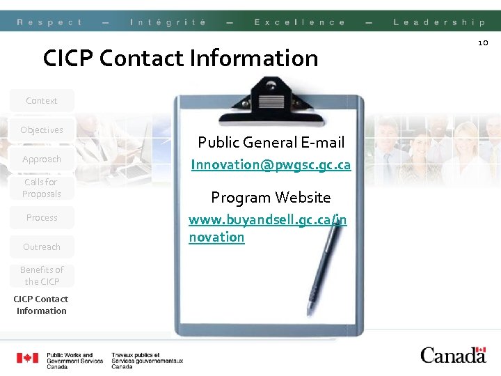 CICP Contact Information Context Objectives Approach Calls for Proposals Process Outreach Benefits of the