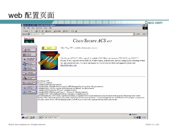 web 配置页面 © 2003, Cisco Systems, Inc. All rights reserved. CSPFA 3. 1— 12