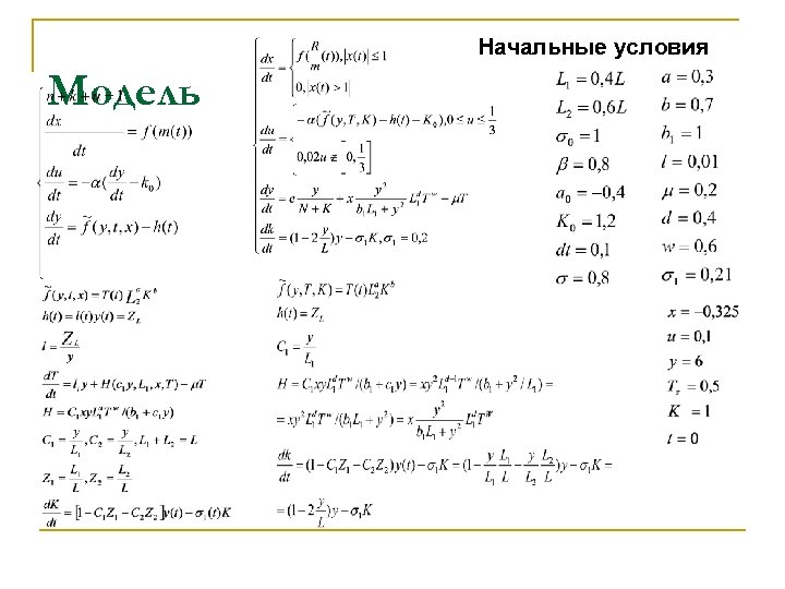 Начальные условия Модель 