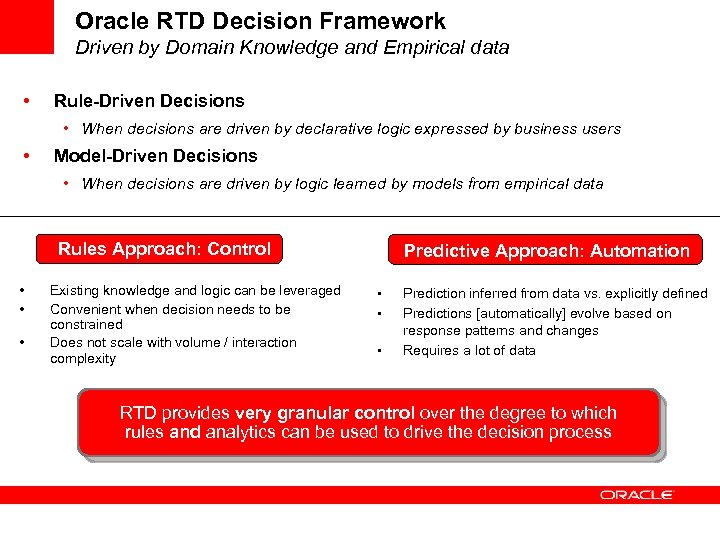 Oracle RTD Decision Framework Driven by Domain Knowledge and Empirical data • Rule-Driven Decisions