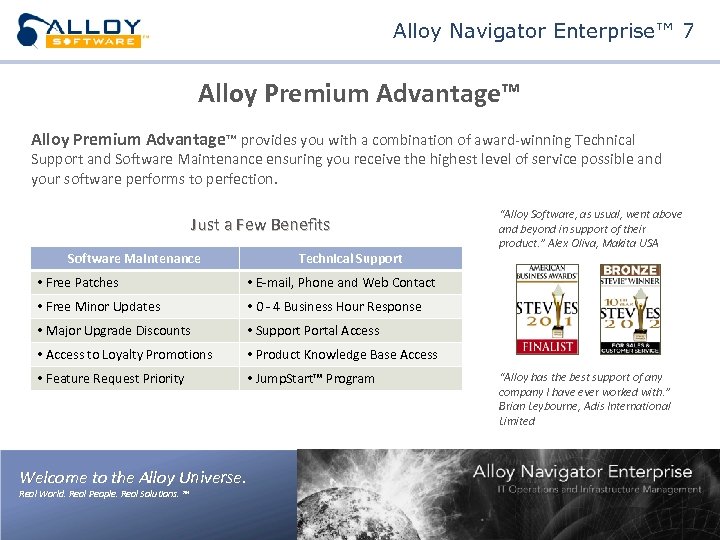 Alloy Navigator Enterprise™ 7 Alloy Premium Advantage™ provides you with a combination of award-winning