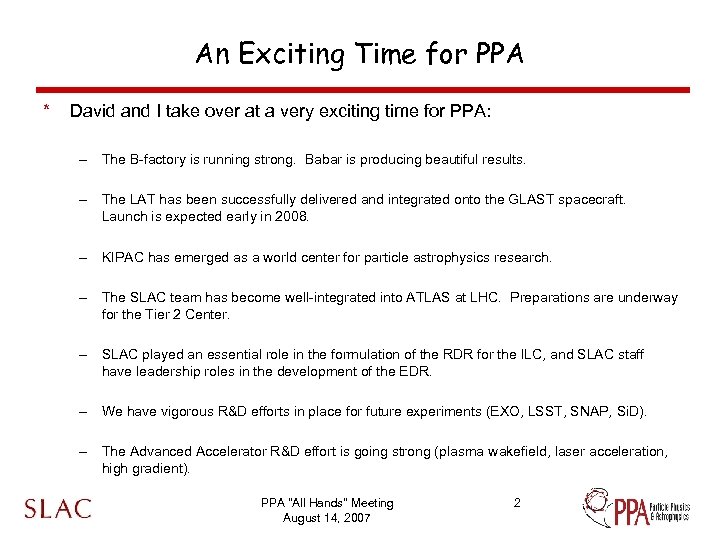 An Exciting Time for PPA * David and I take over at a very