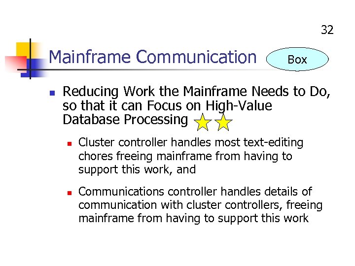 32 Mainframe Communication n Box Reducing Work the Mainframe Needs to Do, so that