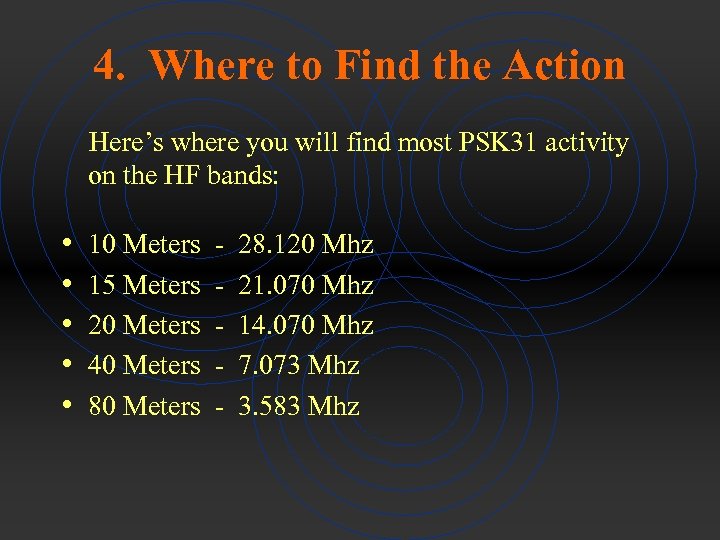 4. Where to Find the Action Here’s where you will find most PSK 31