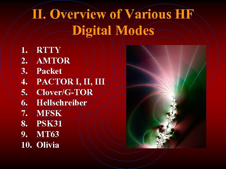 II. Overview of Various HF Digital Modes 1. 2. 3. 4. 5. 6. 7.