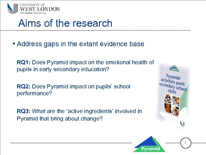 Aims of the research • Address gaps in the extant evidence base RQ 1: