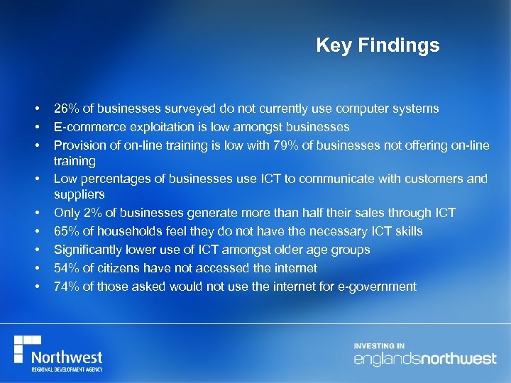 Key Findings • • • 26% of businesses surveyed do not currently use computer