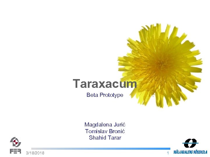 Taraxacum Beta Prototype Magdalena Jurić Tomislav Bronić Shahid Tarar 3/18/2018 1 