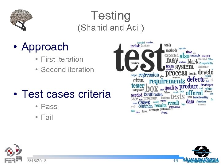Testing (Shahid and Adil) • Approach • First iteration • Second iteration • Test