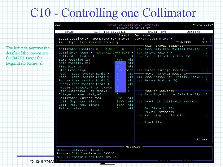 C 10 - Controlling one Collimator The left side portrays the details of the