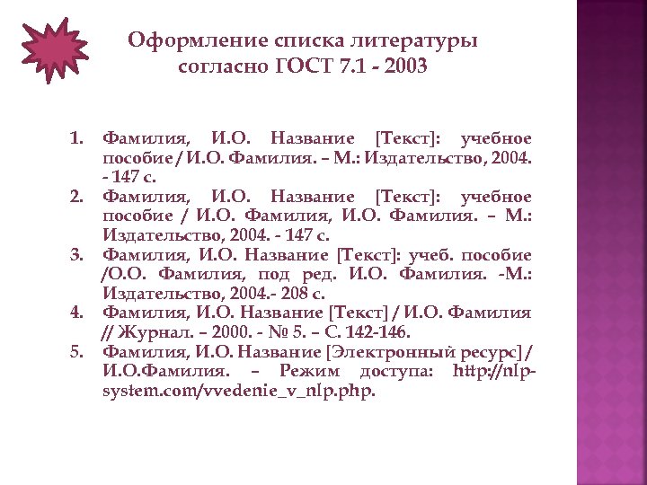 Оформление списка литературы согласно ГОСТ 7. 1 - 2003 1. 2. 3. 4. 5.