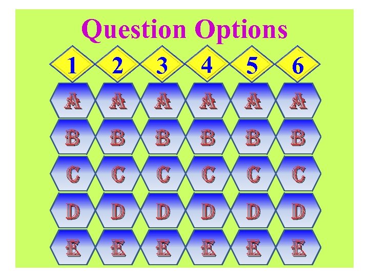 Question Options 1 2 3 4 5 6 a a a B B B