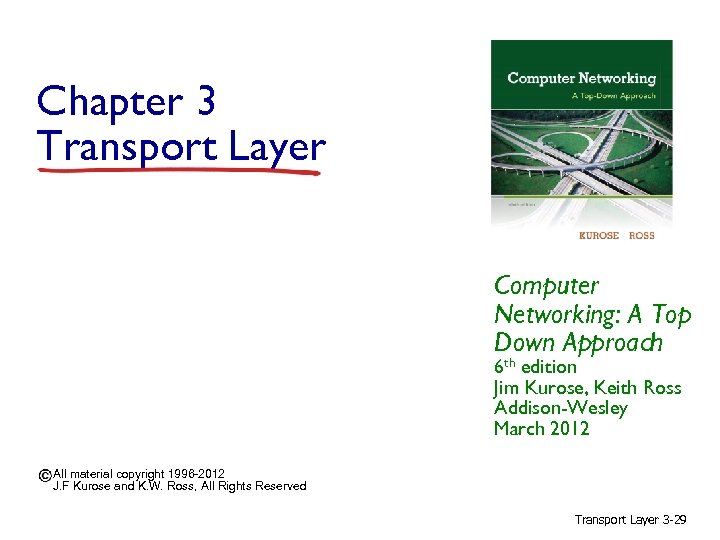 Chapter 3 Transport Layer Computer Networking: A Top Down Approach 6 th edition Jim