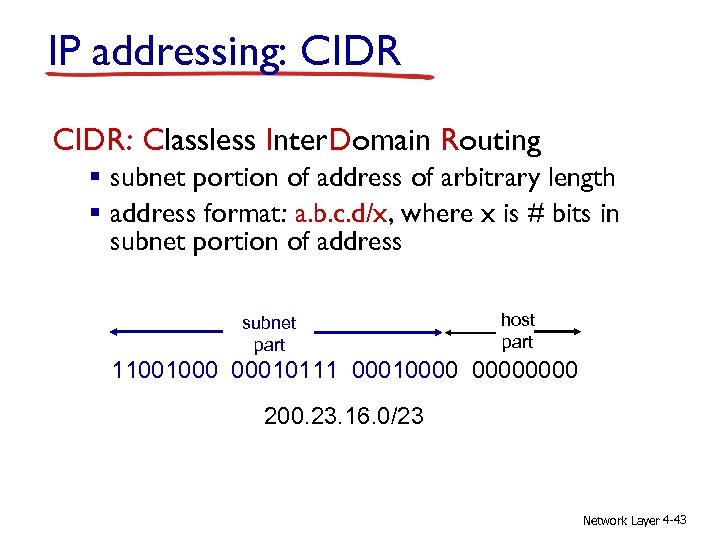 IP addressing: CIDR: Classless Inter. Domain Routing § subnet portion of address of arbitrary