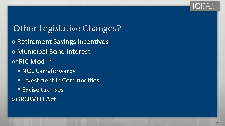 Other Legislative Changes? » Retirement Savings Incentives » Municipal Bond Interest » “RIC Mod