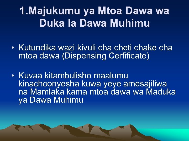 1. Majukumu ya Mtoa Dawa wa Duka la Dawa Muhimu • Kutundika wazi kivuli