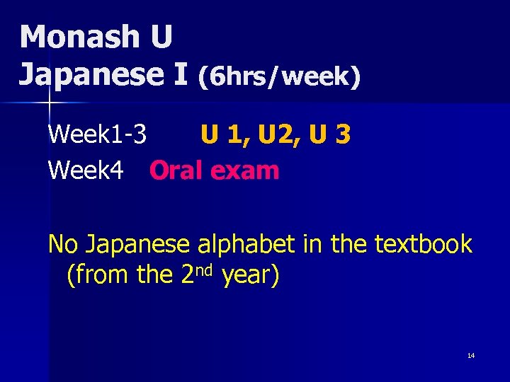Monash U Japanese I (6 hrs/week) Week 1 -3 U 1, U 2, U