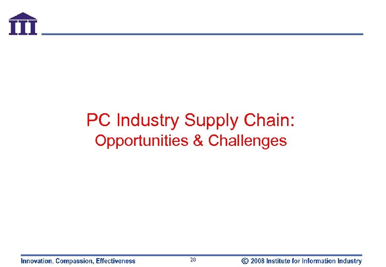 PC Industry Supply Chain: Opportunities & Challenges 20 