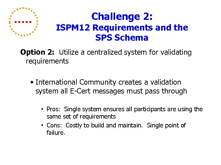 Challenge 2: ISPM 12 Requirements and the SPS Schema Option 2: Utilize a centralized