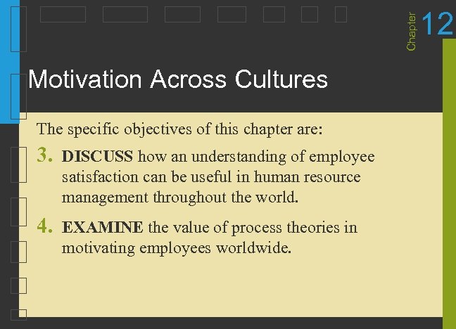 Chapter Motivation Across Cultures The specific objectives of this chapter are: 3. DISCUSS how