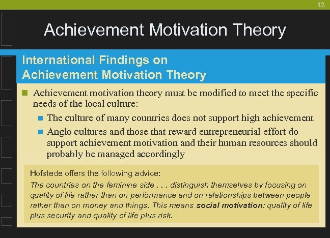 32 Achievement Motivation Theory International Findings on Achievement Motivation Theory n Achievement motivation theory