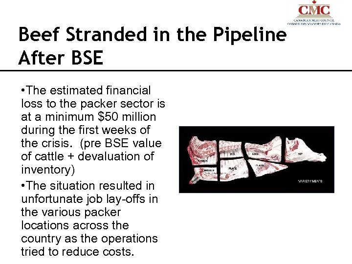 Beef Stranded in the Pipeline After BSE • The estimated financial loss to the