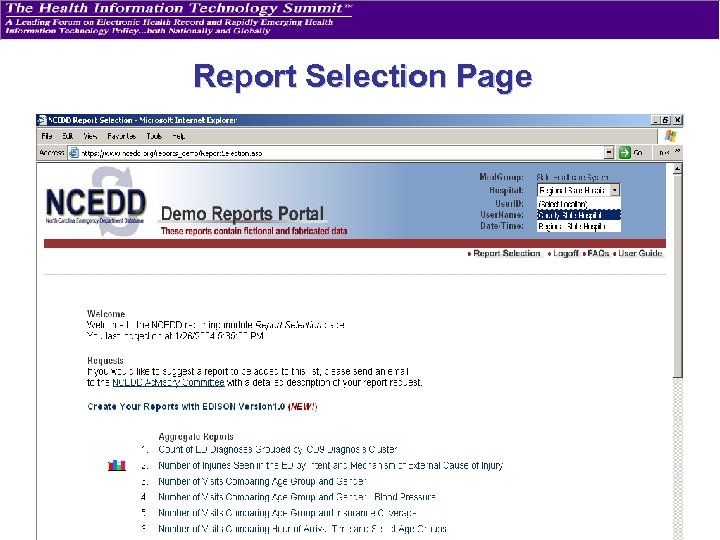 Report Selection Page 