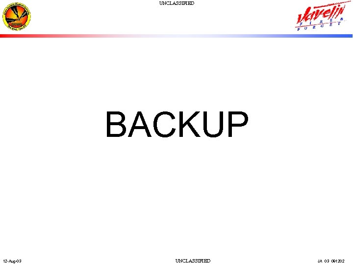 UNCLASSIFIED BACKUP 12 -Aug-03 UNCLASSIFIED JA 03 081202 