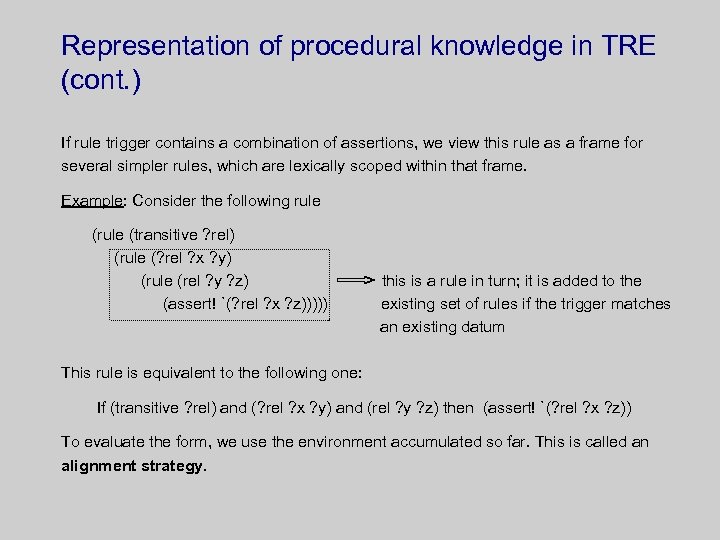 Representation of procedural knowledge in TRE (cont. ) If rule trigger contains a combination