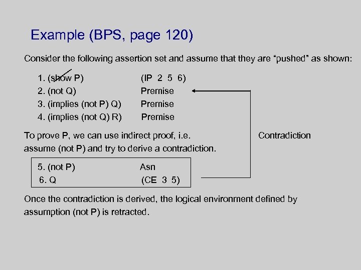 Example (BPS, page 120) Consider the following assertion set and assume that they are