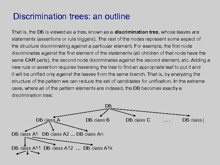 Discrimination trees: an outline That is, the DB is viewed as a tree, known