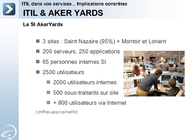 ITIL dans vos services. . . Implications concrètes ITIL & AKER YARDS Le SI