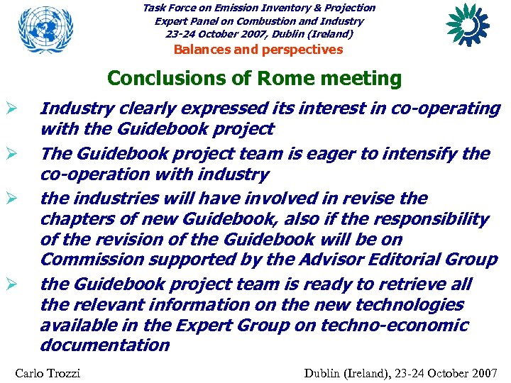 Task Force on Emission Inventory & Projection Expert Panel on Combustion and Industry 23