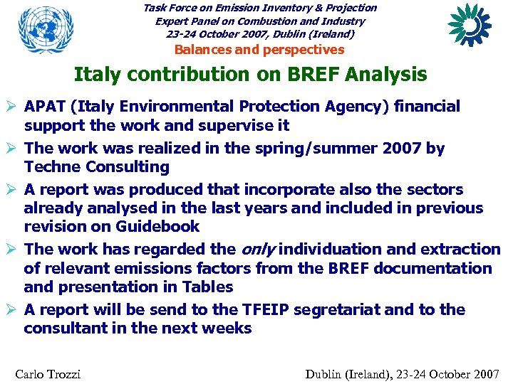 Task Force on Emission Inventory & Projection Expert Panel on Combustion and Industry 23