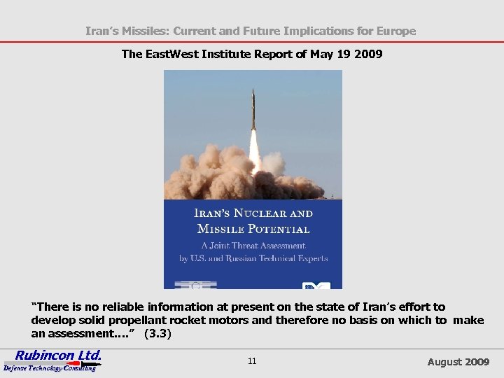 Iran’s Missiles: Current and Future Implications for Europe The East. West Institute Report of