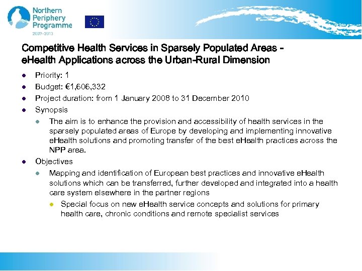 Competitive Health Services in Sparsely Populated Areas e. Health Applications across the Urban-Rural Dimension
