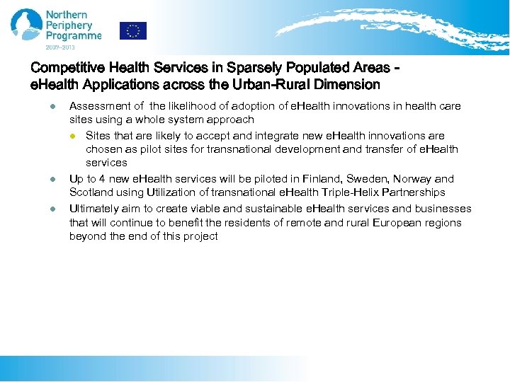 Competitive Health Services in Sparsely Populated Areas e. Health Applications across the Urban-Rural Dimension