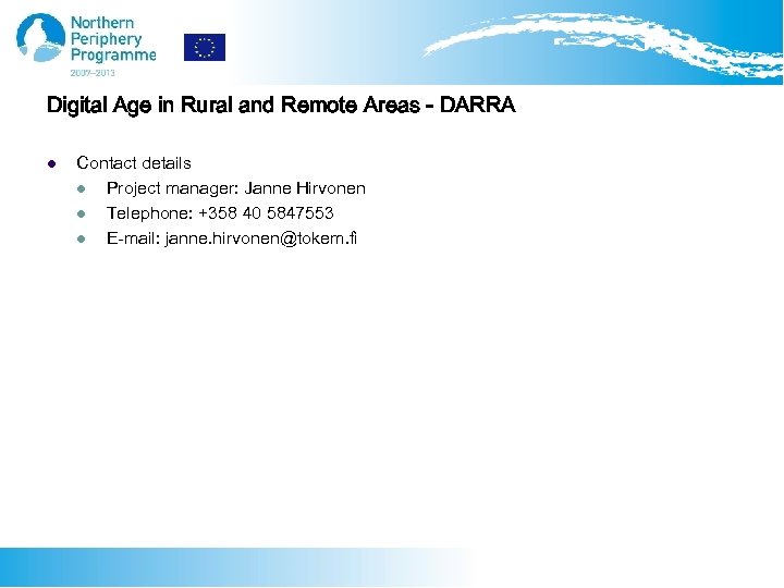 Digital Age in Rural and Remote Areas - DARRA l Contact details l Project