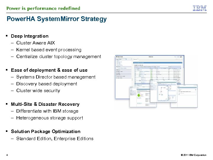 Power. HA System. Mirror Strategy Deep Integration – Cluster Aware AIX – Kernel based