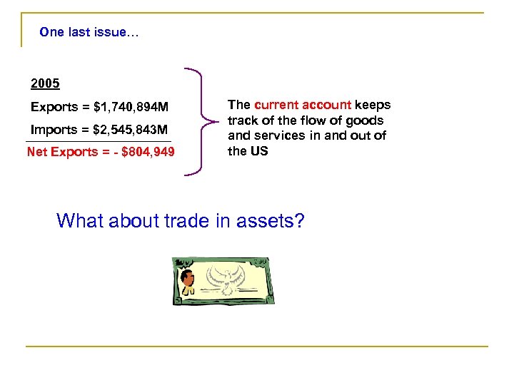 One last issue… 2005 Exports = $1, 740, 894 M Imports = $2, 545,