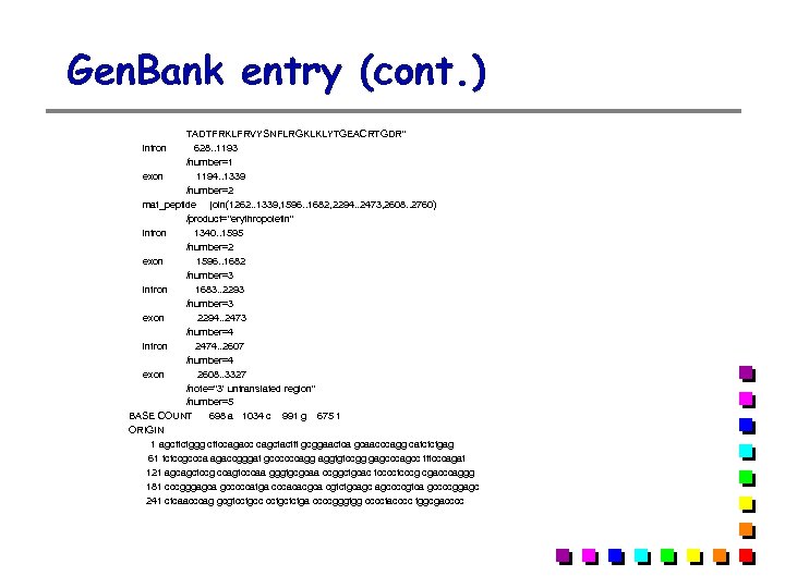 Gen. Bank entry (cont. ) TADTFRKLFRVYSNFLRGKLKLYTGEACRTGDR" intron 628. . 1193 /number=1 exon 1194. .