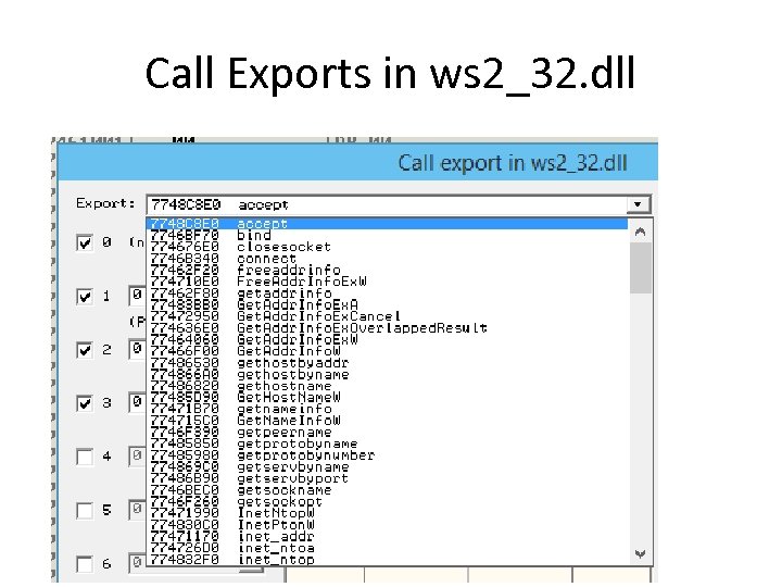 Call Exports in ws 2_32. dll 