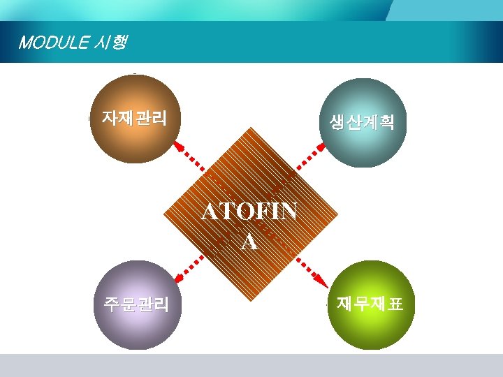 MODULE 시행 자재관리 생산계획 ATOFIN A A 주문관리 재표 재무재표 