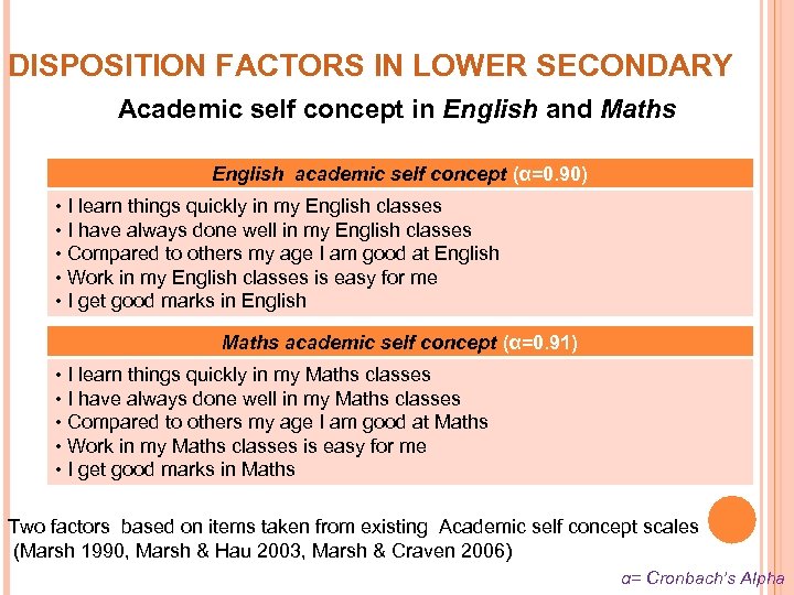DISPOSITION FACTORS IN LOWER SECONDARY Academic self concept in English and Maths English academic