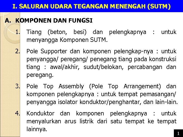 I. SALURAN UDARA TEGANGAN MENENGAH (SUTM) A. KOMPONEN DAN FUNGSI 1. Tiang (beton, besi)