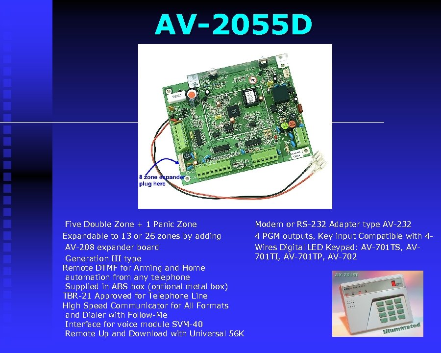 AV-2055 D Five Double Zone + 1 Panic Zone Expandable to 13 or 26