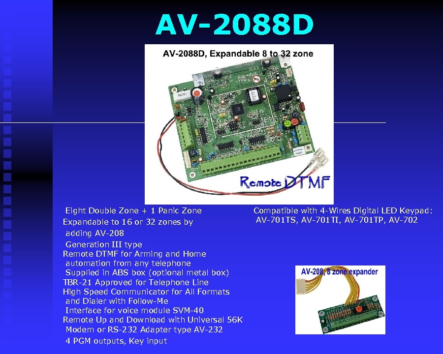 AV-2088 D Eight Double Zone + 1 Panic Zone Expandable to 16 or 32